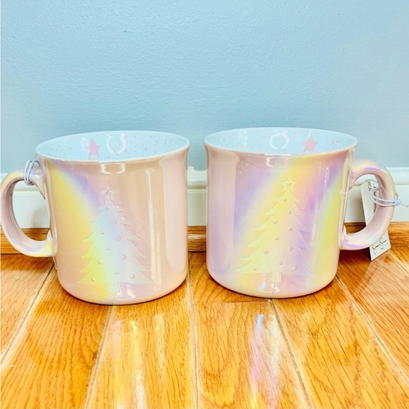 New Pink holographic double sided Christmas tree mug set of 2 - Picture 5 of 5